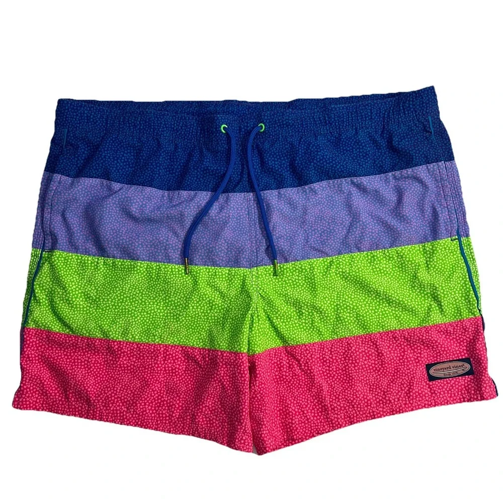 Vineyard Vines Swim Trunks Mens‎ XL Blue Green Pink Colorblock 7 Inseam Liner
